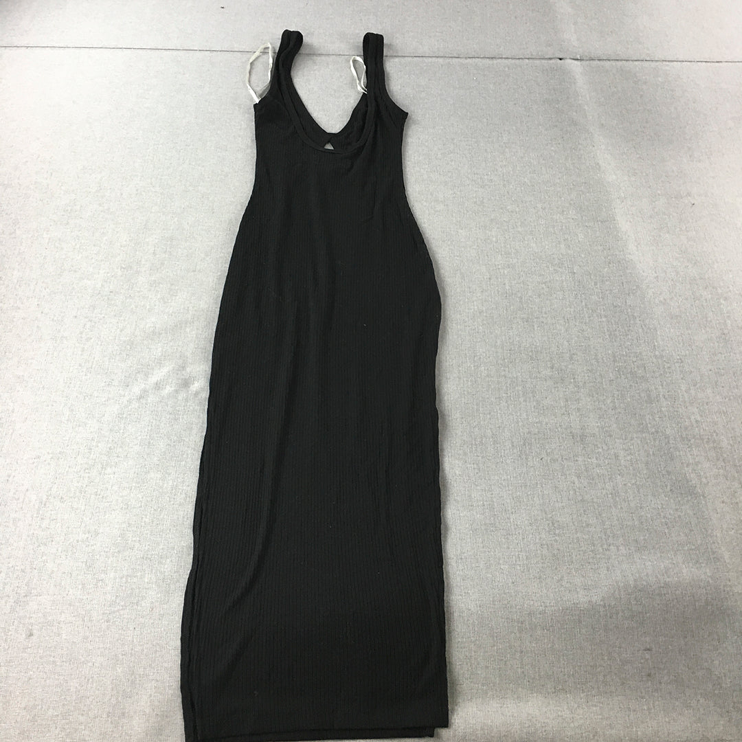 First Muse Womens Bodycon Dress Size XXS Black Knit Stretch Midi Sleeveless