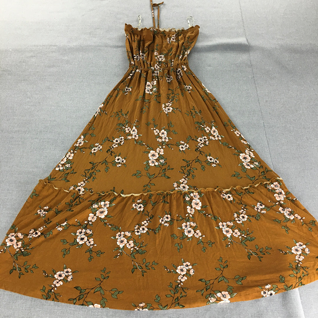 Nuon Womens Strapless Sundress Size S Brown Floral Fit & Flare Midi