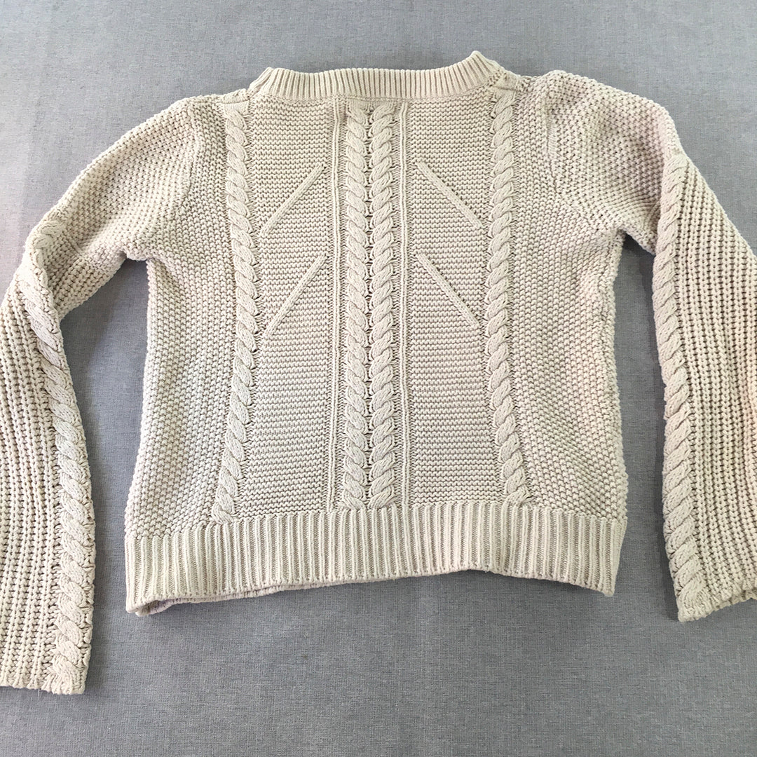 Sunny Girl Womens Cable Knit Sweater Size 8 Grey Crew Neck Jumper