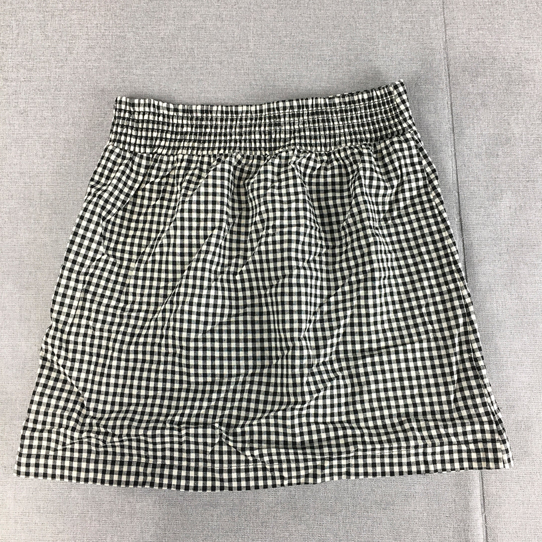 NEW Nunui Womens Mini Skirt Size 8 Black White Checkered Elastic Waist