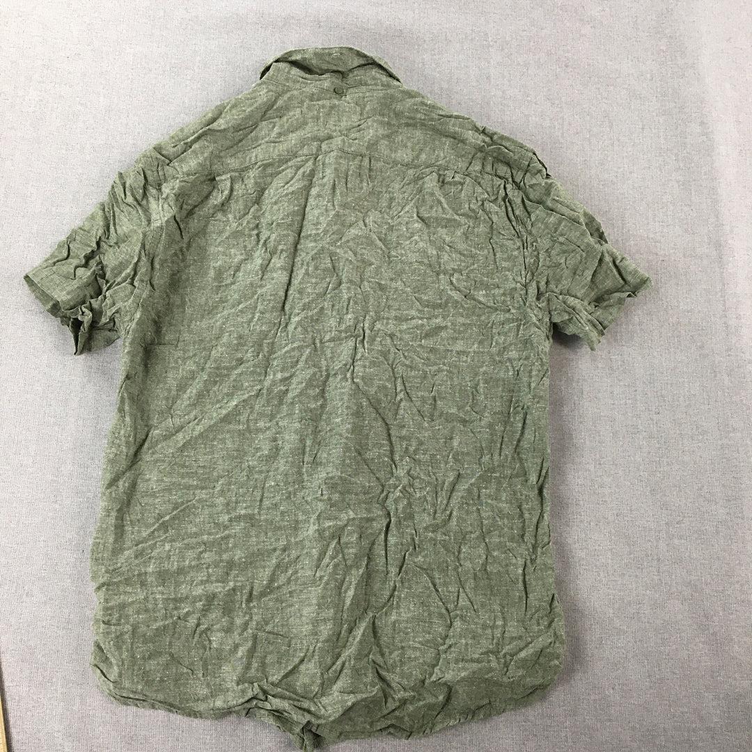 Onia Mens Linen Shirt Size L Khaki Green Short Sleeve Button-Up