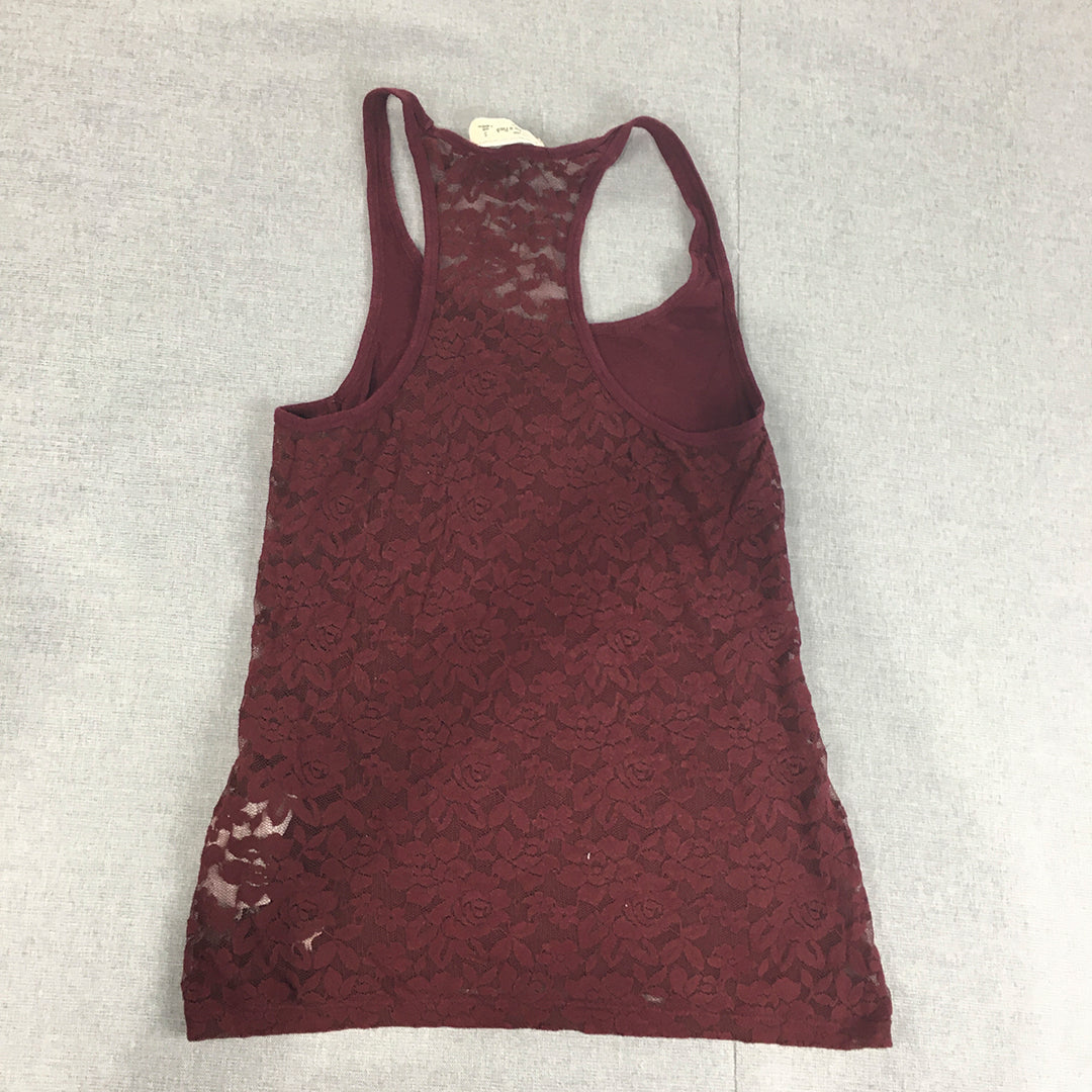 Abercrombie & Fitch Womens Tank Top Size S Purple Floral Lace Sleeveless Shirt