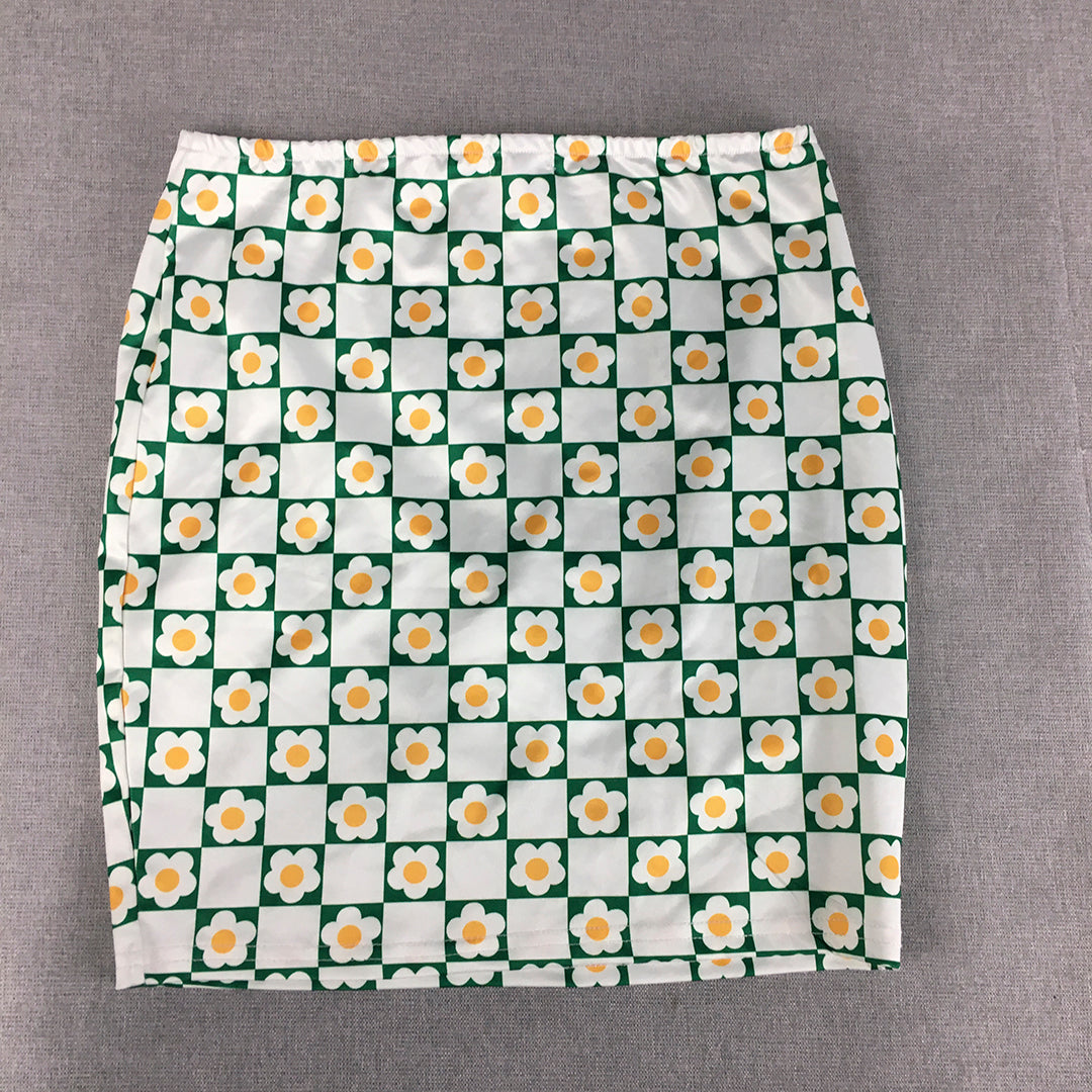 Valleygirl Womens Mini Skirt Size S White Green Floral Stretch