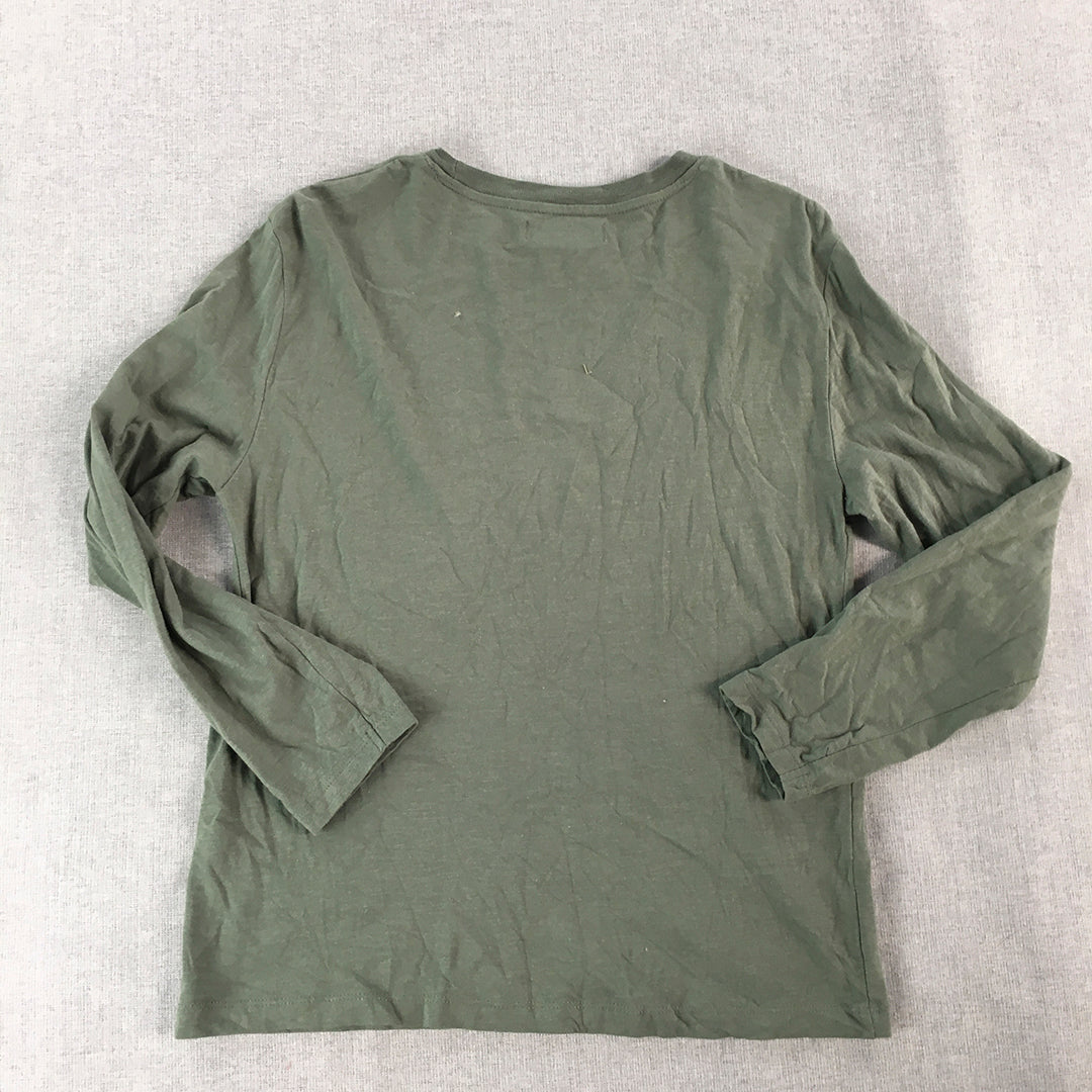 Zara Kids Boys Shirt Size 11 - 12 Years Khaki Green Long Sleeve Pullover