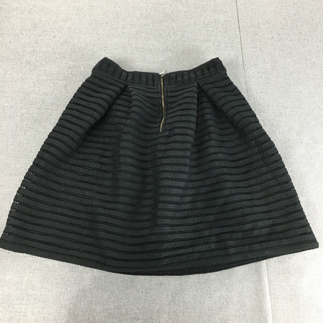 Portmans Womens Mini Skirt Size 10 Black Striped A-Line Pleated