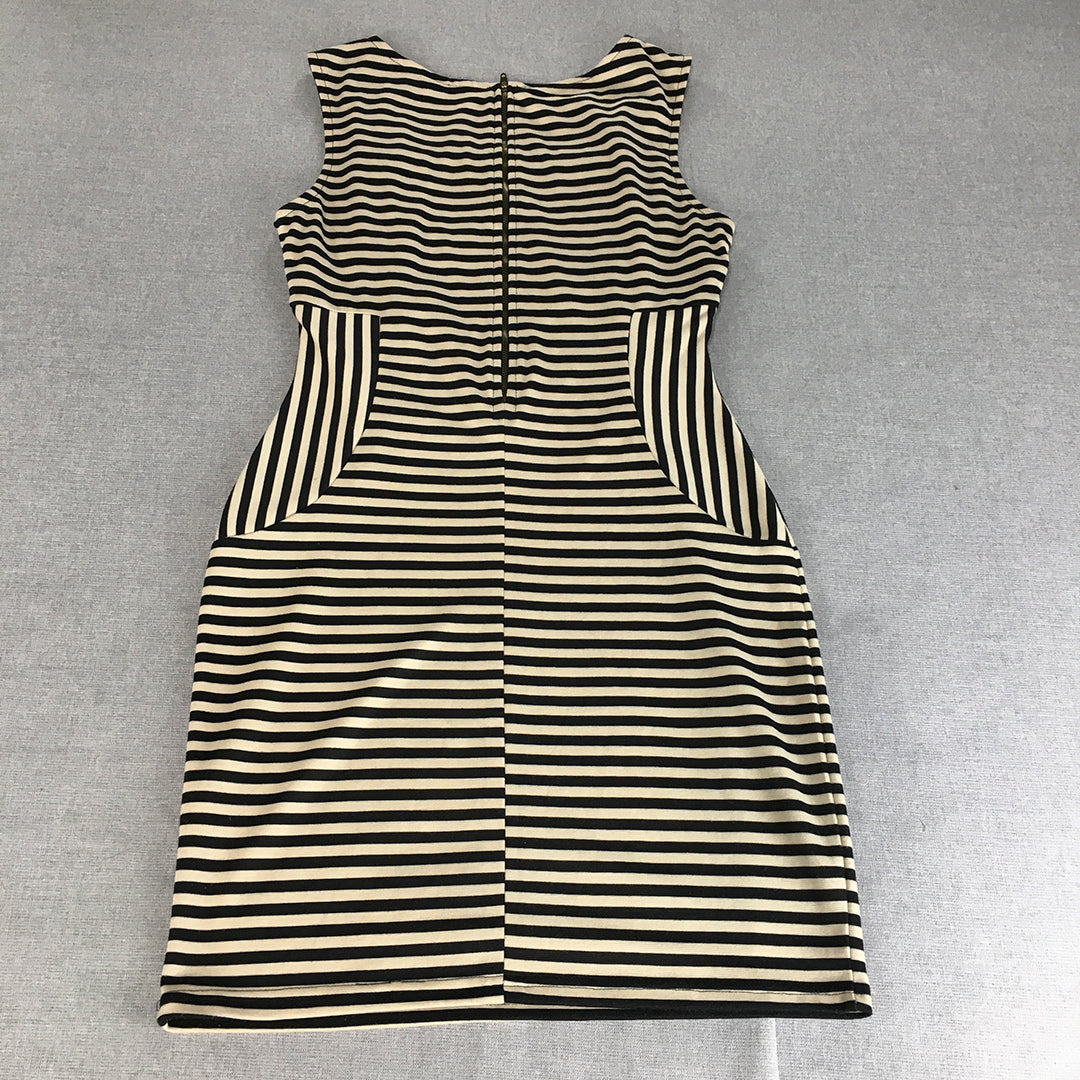 Cruise Womens Pencil Dress Size 36 (Small) Black & Beige Striped Mini