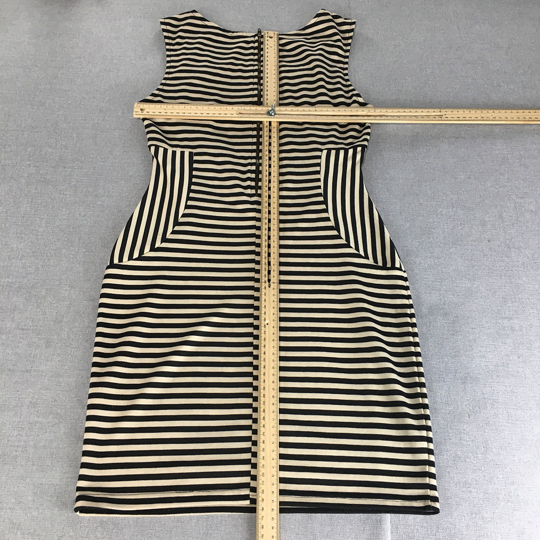 Cruise Womens Pencil Dress Size 36 (Small) Black & Beige Striped Mini