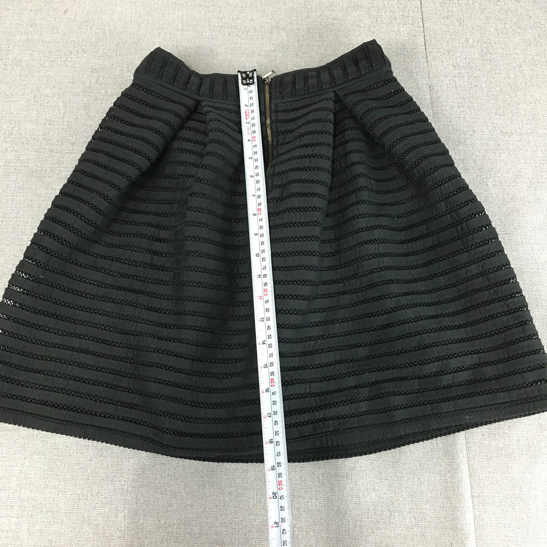 Portmans Womens Mini Skirt Size 10 Black Striped A-Line Pleated