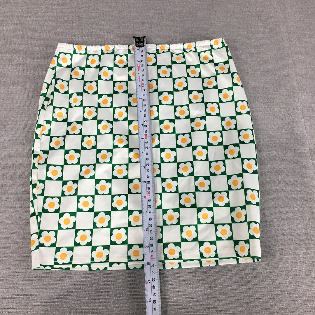 Valleygirl Womens Mini Skirt Size S White Green Floral Stretch