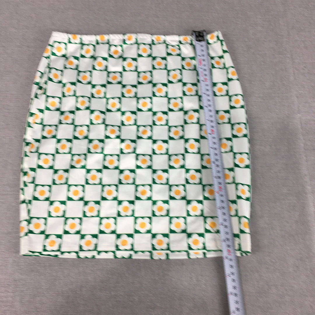 Valleygirl Womens Mini Skirt Size S White Green Floral Stretch