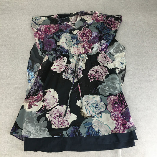 Wayne Cooper Womens Mini Dress Size 12 Navy Blue Purple Floral Sleeveless