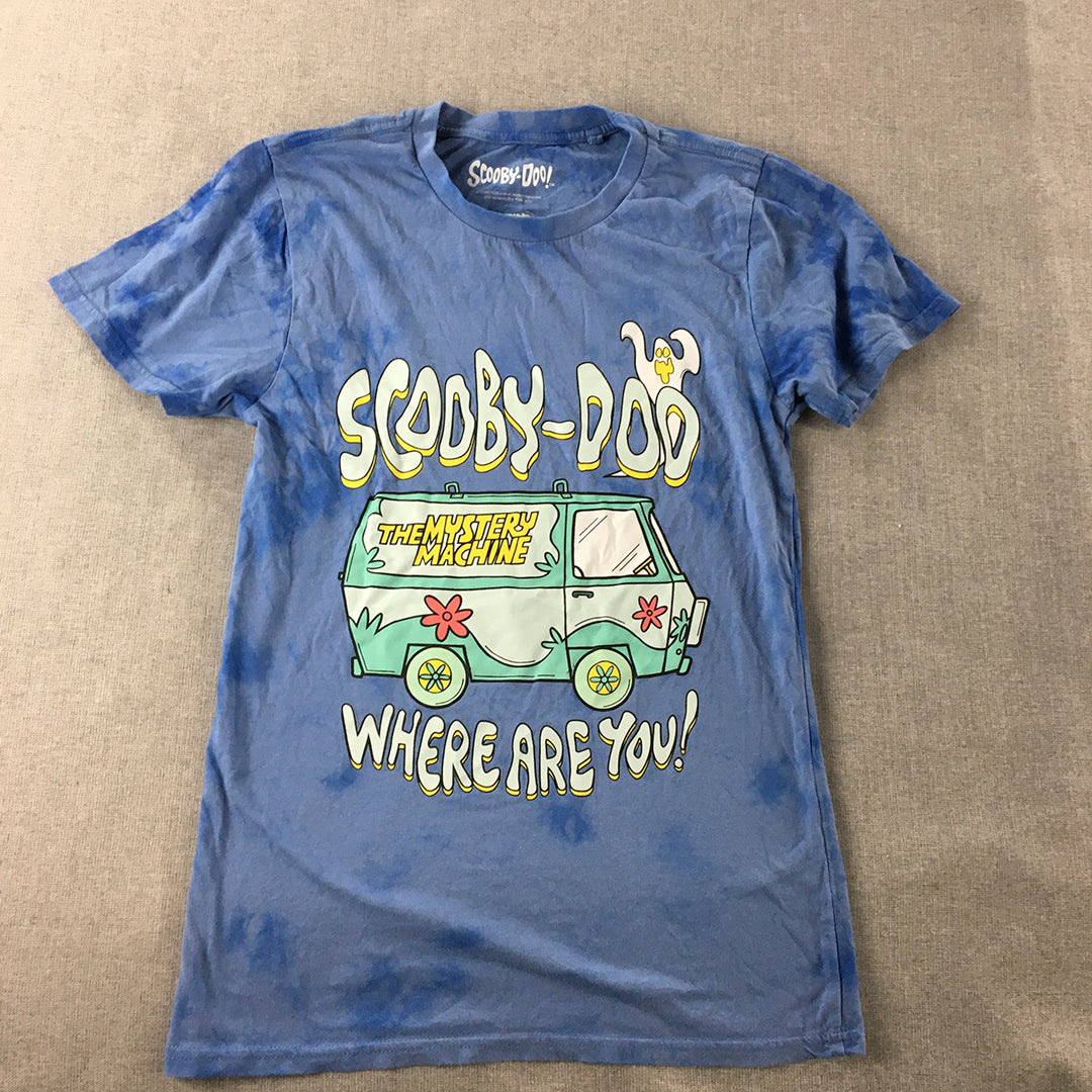 Scooby Doo Womens T-Shirt Size S Blue The Mystery Machine Short Sleeve Top