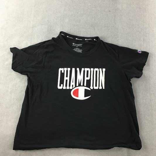 Champion Womens T-Shirt Size M Black Big Logo Short Sleeve Crew Neck Top