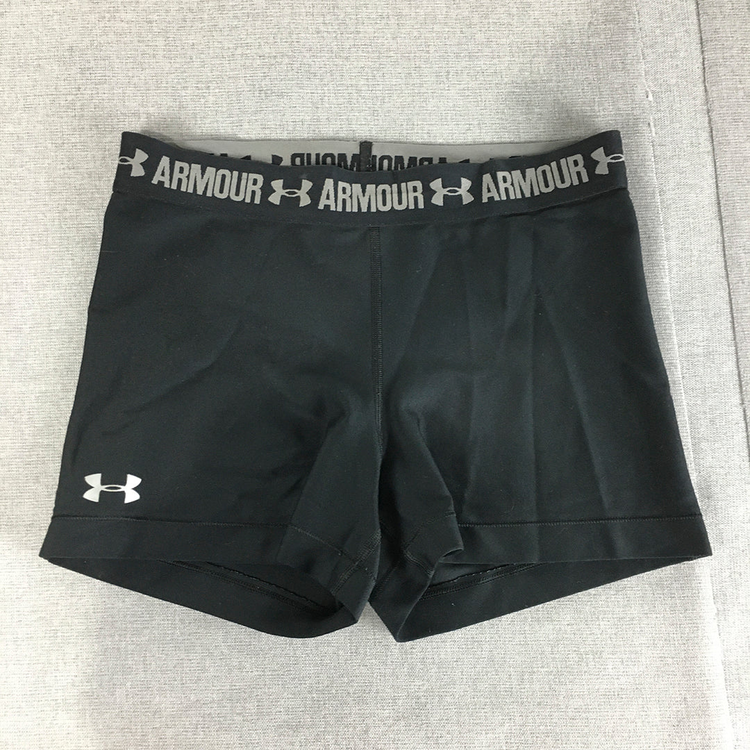 Under Armour Womens Shorts Size M Black Logo Gym Workout Running