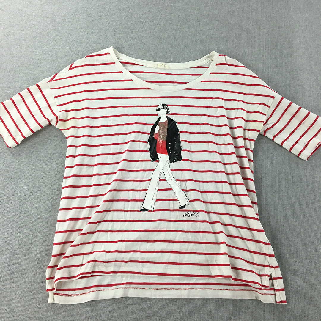 Esprit Womens Top Size S White Red Striped Short Sleeve T-Shirt