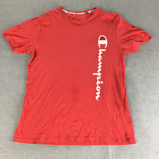 Champion Mens T-Shirt Size M Red Big Logo Crew Neck Short Sleeve Tee