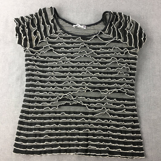 Colour Code Womens Top Size 12 Black Striped Layered Short Sleeve Top