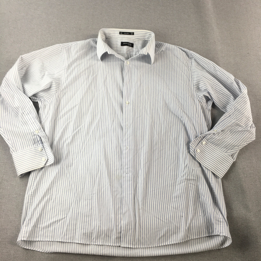 Pierre Cardin Mens Shirt Size 46 (2XL) White Striped Long Sleeve Button-Up