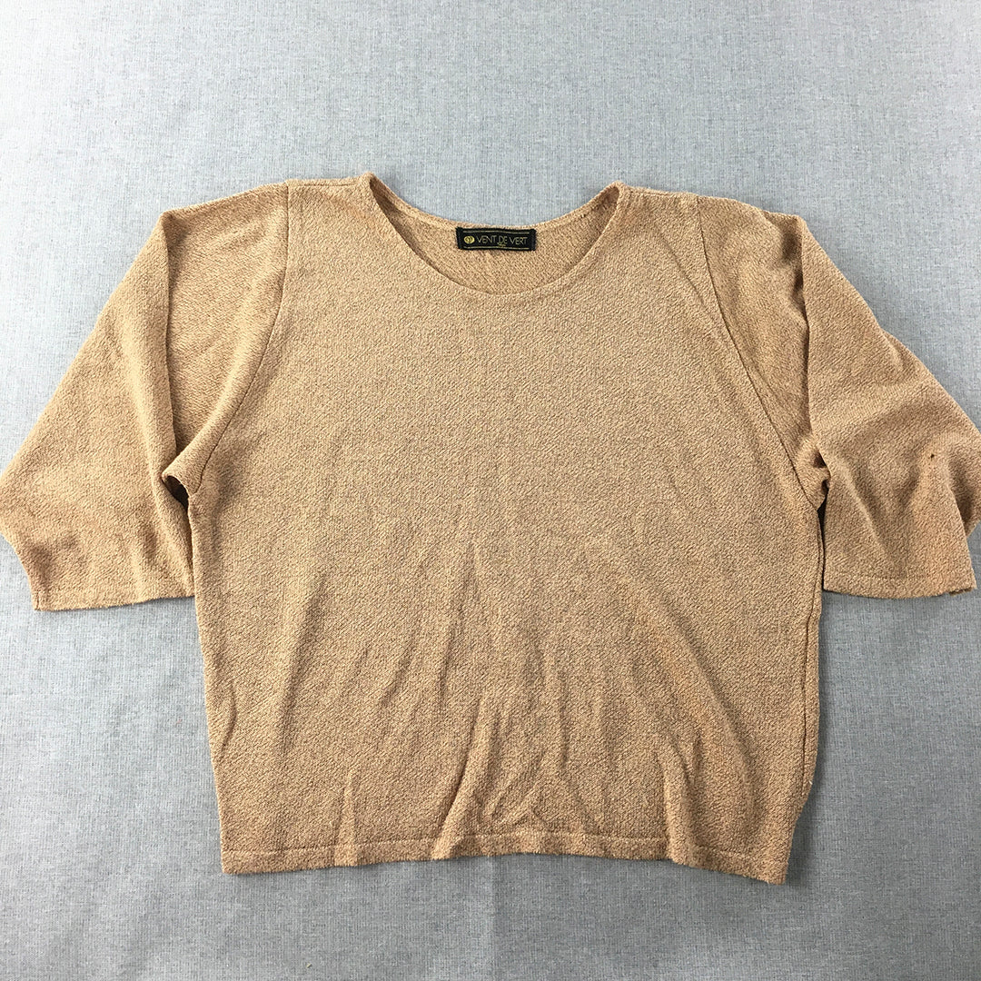 Vent De Vert Womens Knit Top Size L Brown 3/4 Length Sleeves Japanese Brand