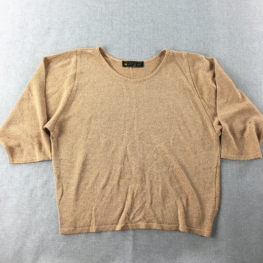 Vent De Vert Womens Knit Top Size L Brown 3/4 Length Sleeves Japanese Brand