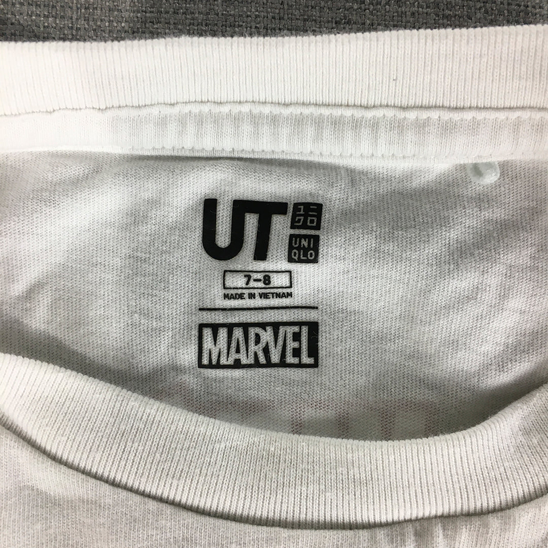 Uniqlo x Marvel Kids Boys T-Shirt Size 7 - 8 Years White Captain America