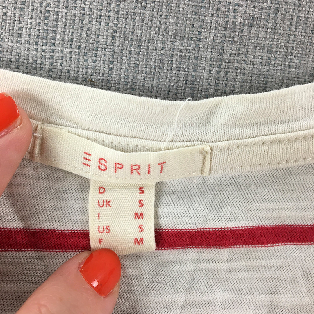 Esprit Womens Top Size S White Red Striped Short Sleeve T-Shirt