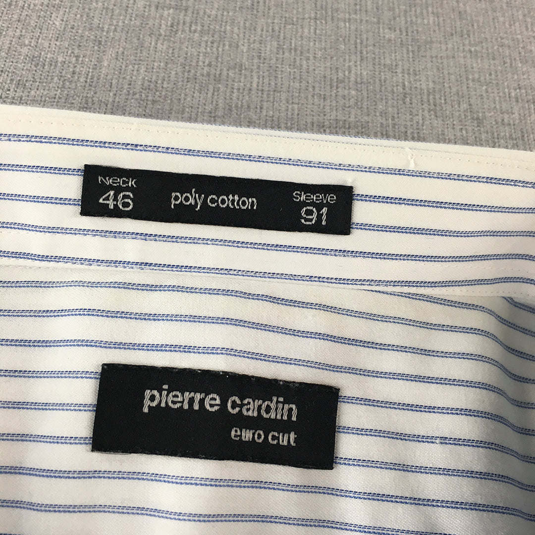 Pierre Cardin Mens Shirt Size 46 (2XL) White Striped Long Sleeve Button-Up