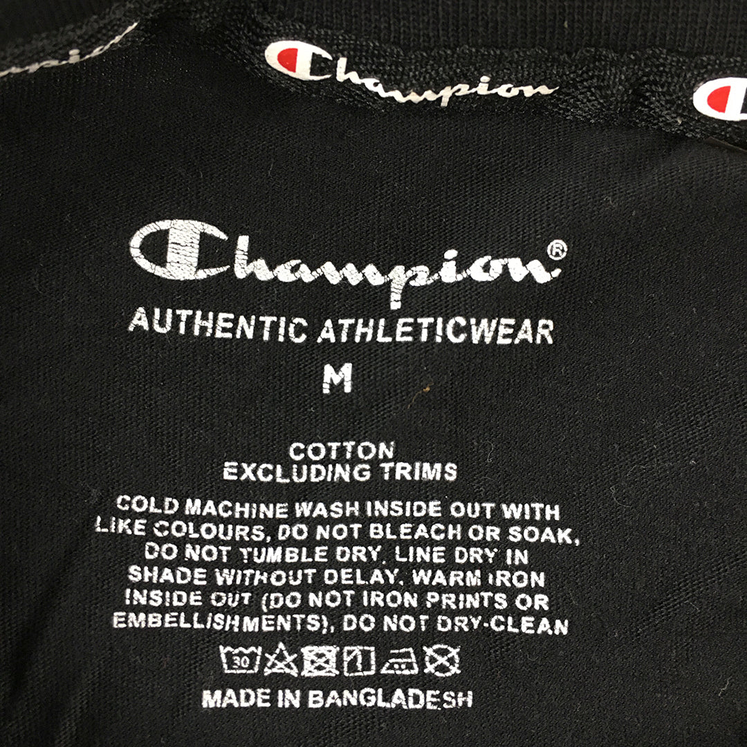 Champion Womens T-Shirt Size M Black Big Logo Short Sleeve Crew Neck Top