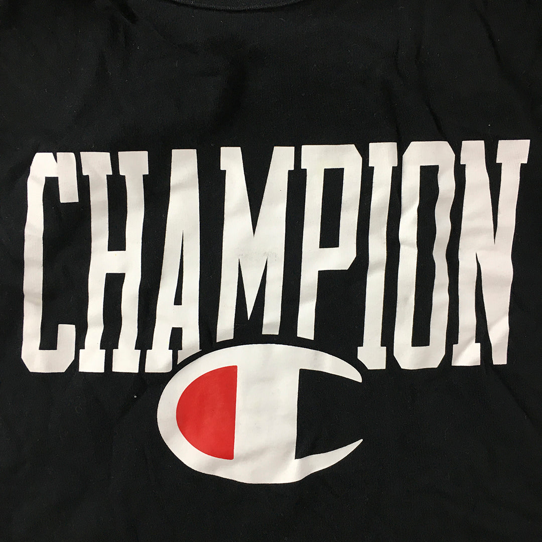 Champion Womens T-Shirt Size M Black Big Logo Short Sleeve Crew Neck Top