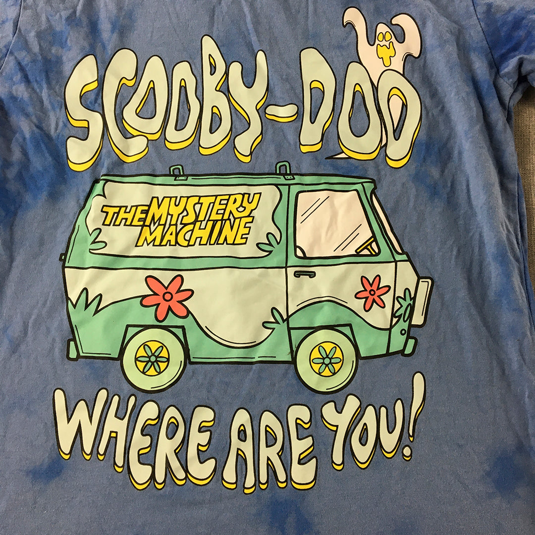 Scooby Doo Womens T-Shirt Size S Blue The Mystery Machine Short Sleeve Top