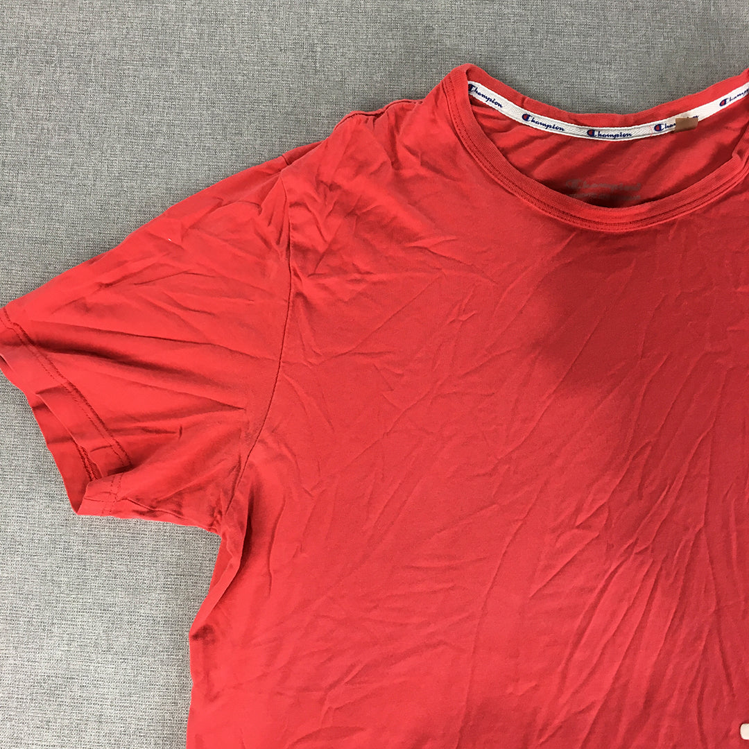 Champion Mens T-Shirt Size M Red Big Logo Crew Neck Short Sleeve Tee