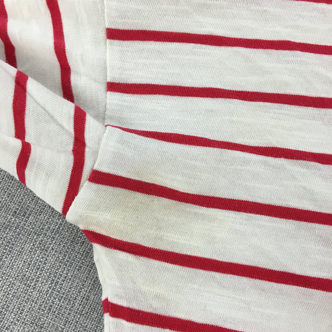 Esprit Womens Top Size S White Red Striped Short Sleeve T-Shirt