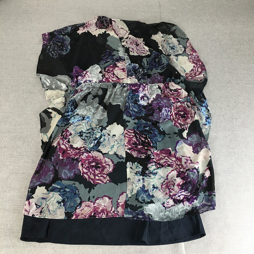 Wayne Cooper Womens Mini Dress Size 12 Navy Blue Purple Floral Sleeveless