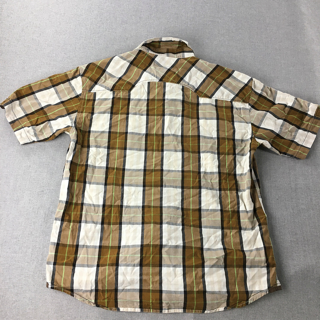 Pan American Legend Womens Shirt Size 2XL Brown White Checkered Button-Up