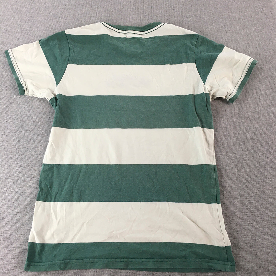 DC Shoe Co Kids Boys T-Shirt Youth Size M Green White Striped Short Sleeve