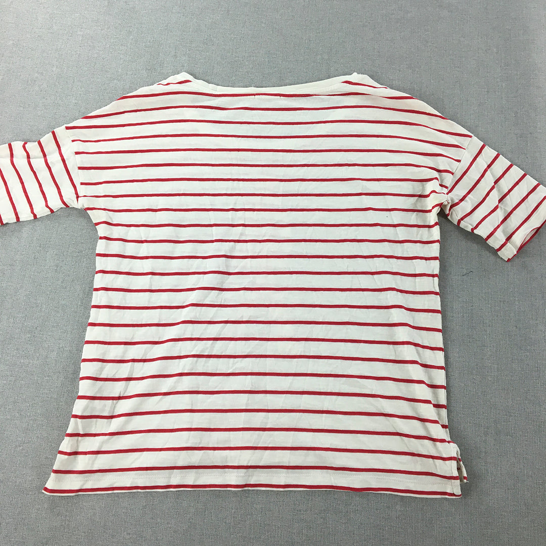 Esprit Womens Top Size S White Red Striped Short Sleeve T-Shirt