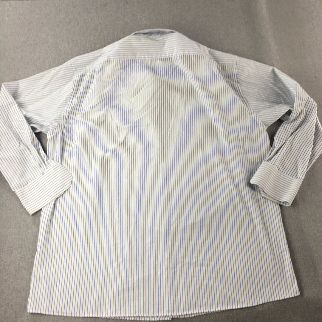 Pierre Cardin Mens Shirt Size 46 (2XL) White Striped Long Sleeve Button-Up