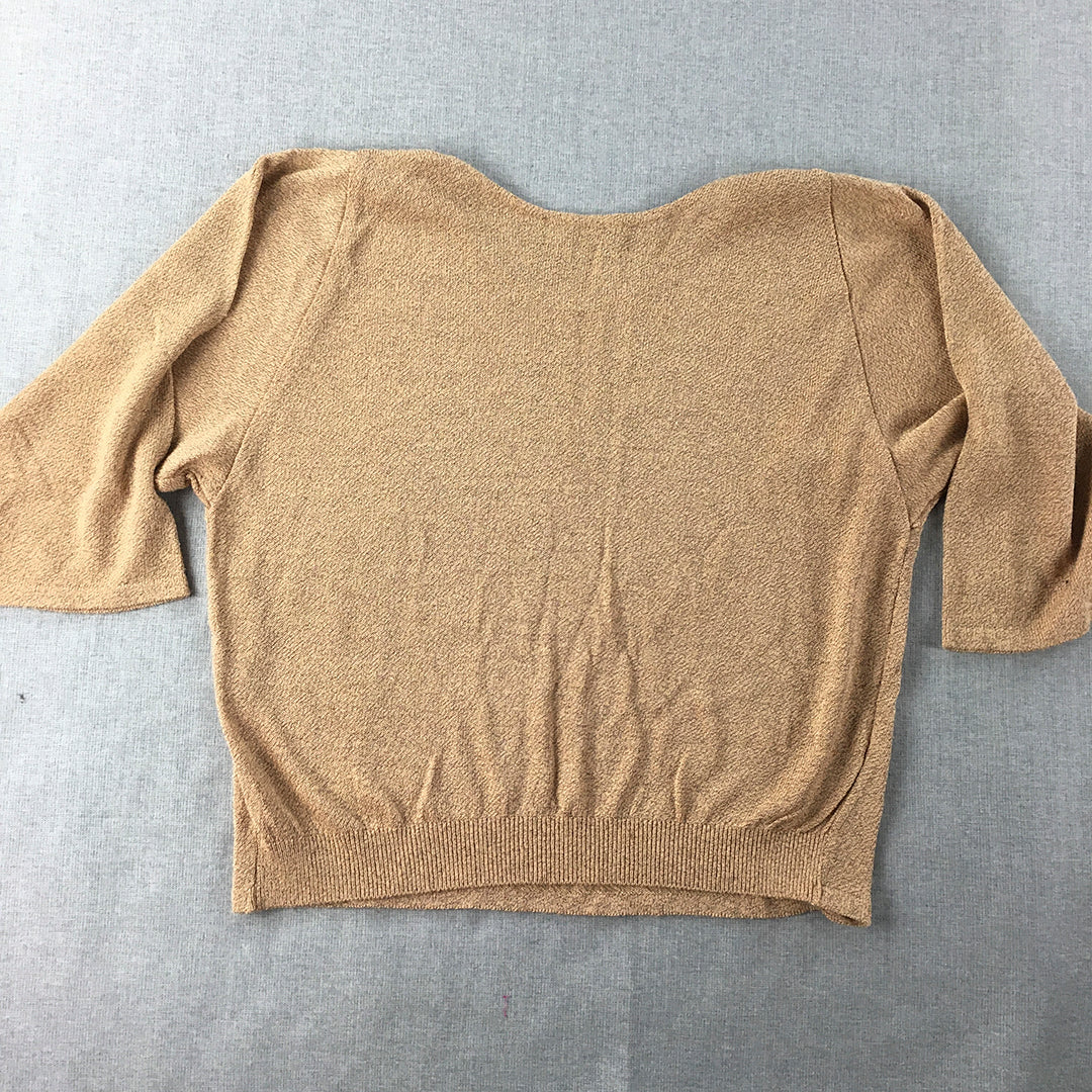 Vent De Vert Womens Knit Top Size L Brown 3/4 Length Sleeves Japanese Brand