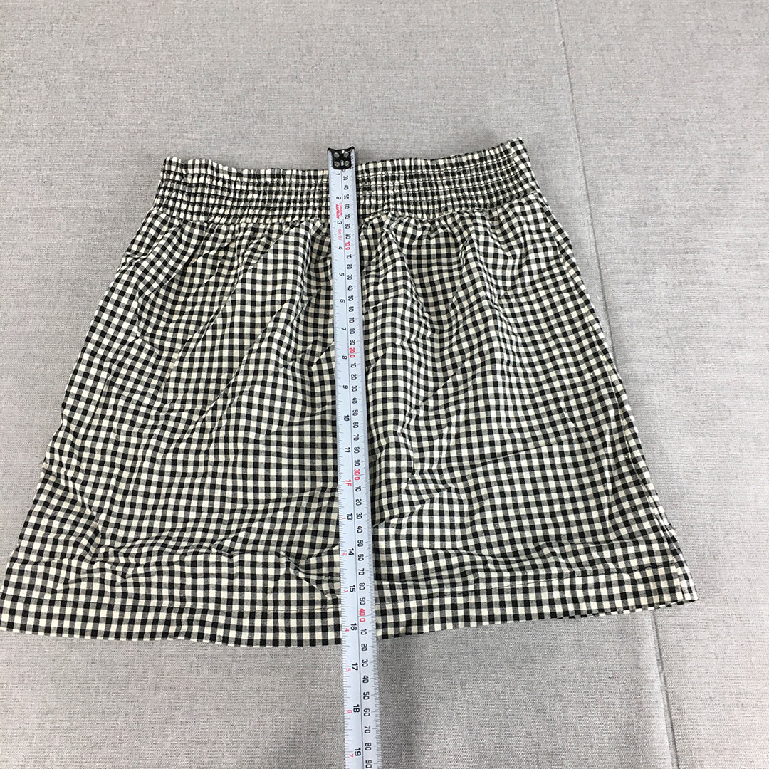 NEW Nunui Womens Mini Skirt Size 8 Black White Checkered Elastic Waist