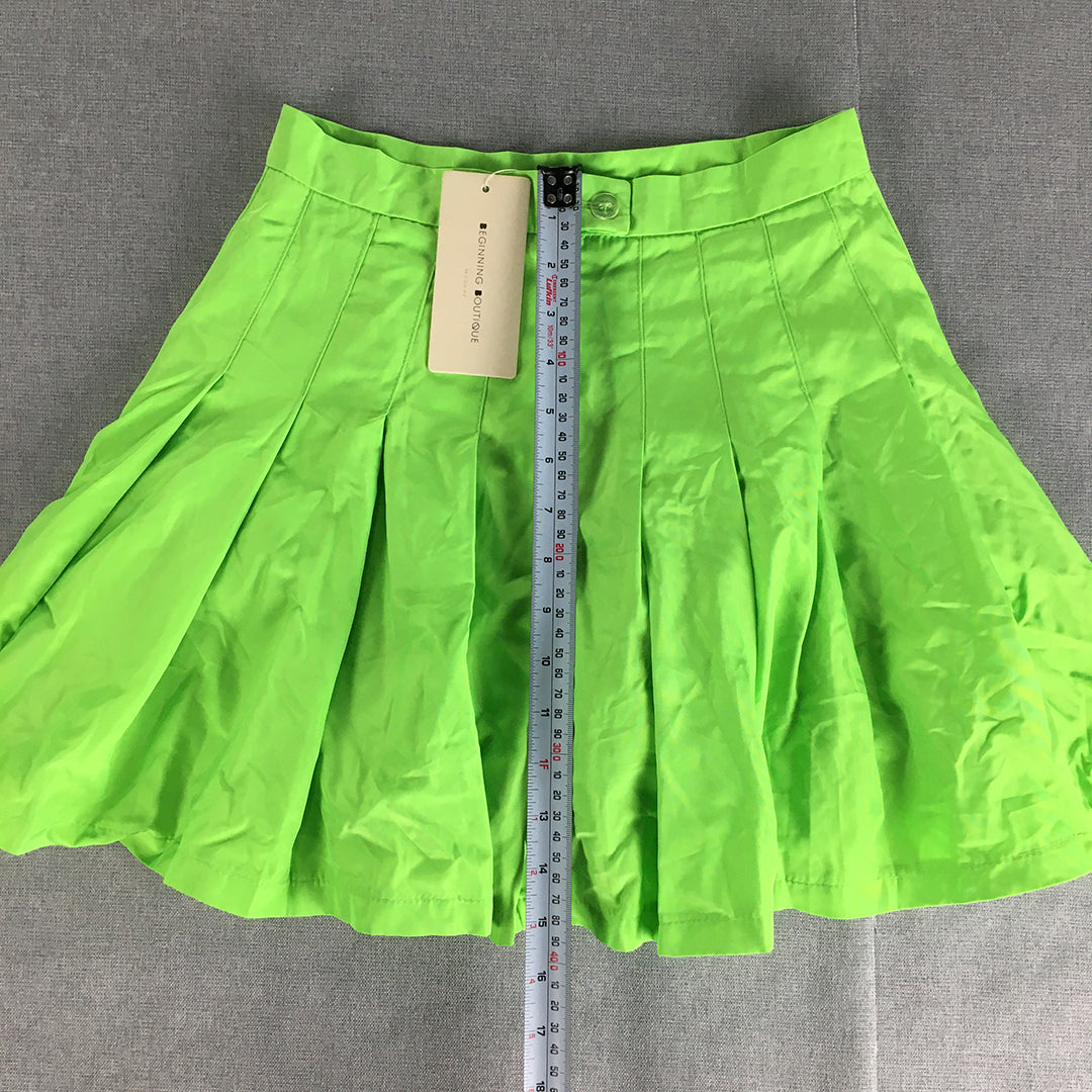 NEW Beginning Boutique Womens Mini Skirt Size 8 Green Pleated