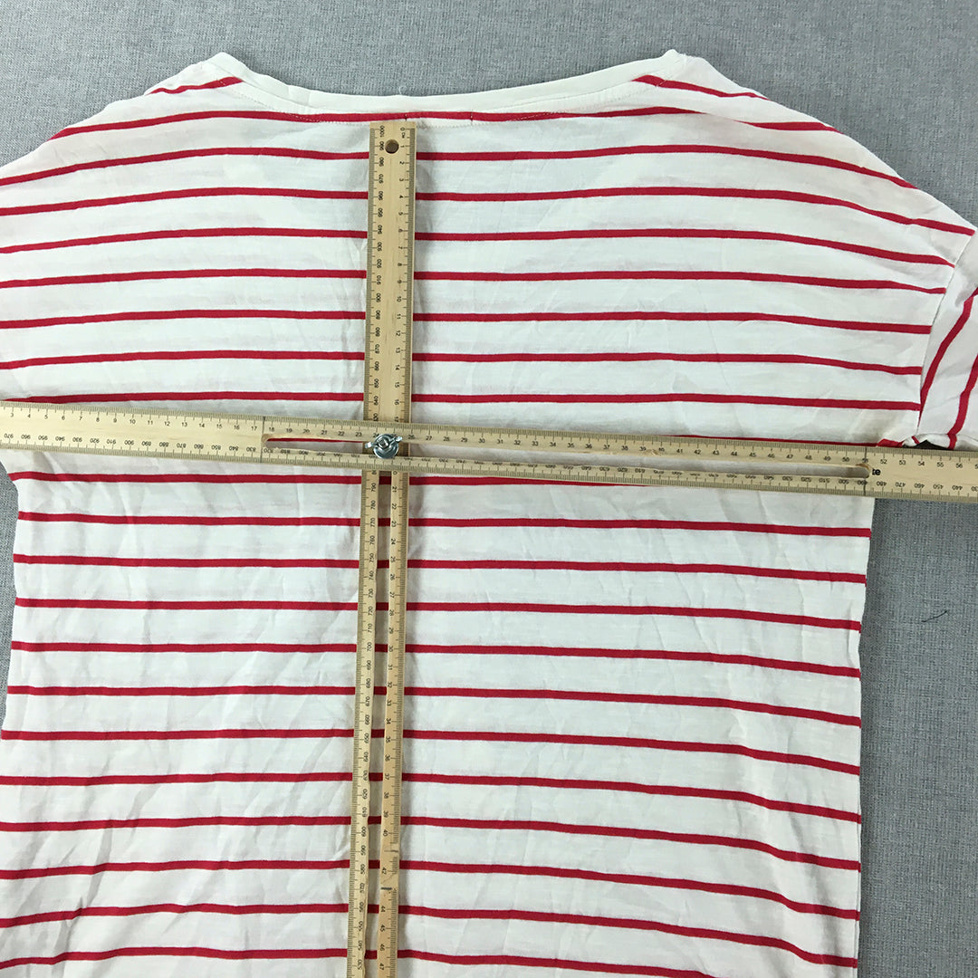 Esprit Womens Top Size S White Red Striped Short Sleeve T-Shirt