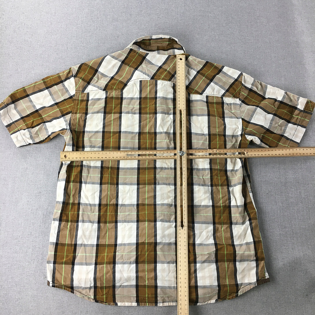 Pan American Legend Womens Shirt Size 2XL Brown White Checkered Button-Up