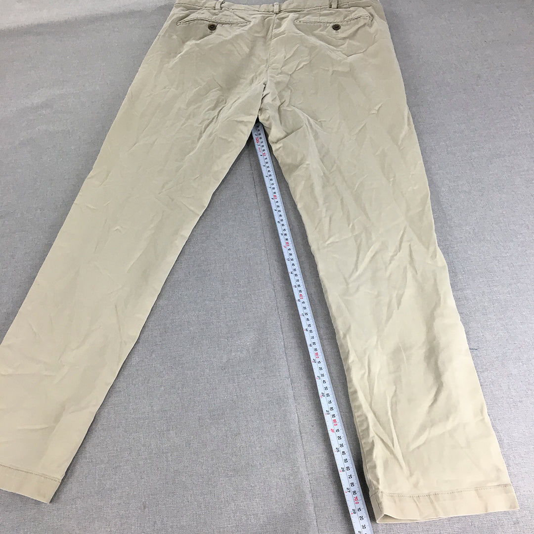 Uniqlo Mens Chino Pants Size 35 Cream Beige Elastic Waist Slim Straight Pockets