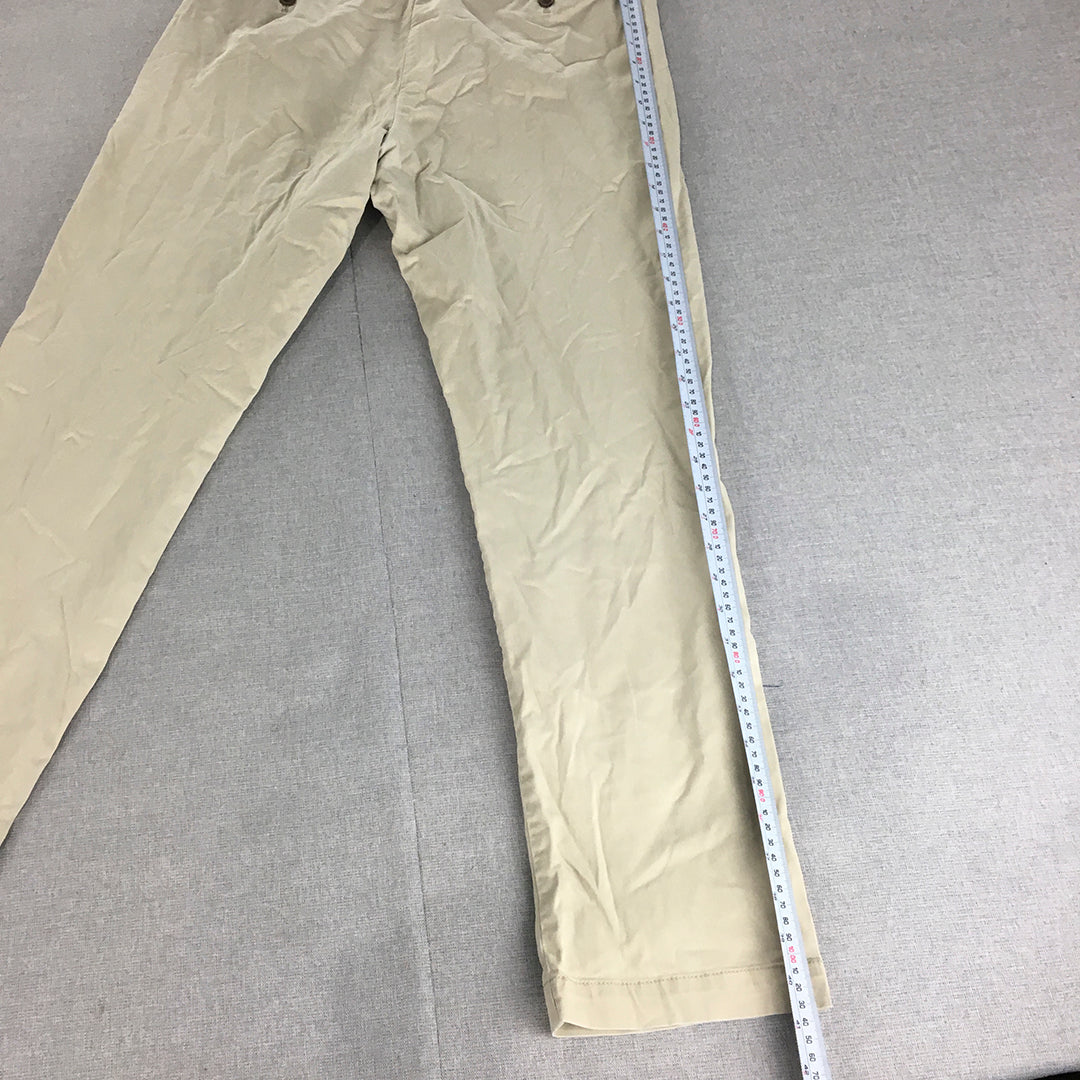 Uniqlo Mens Chino Pants Size 35 Cream Beige Elastic Waist Slim Straight Pockets