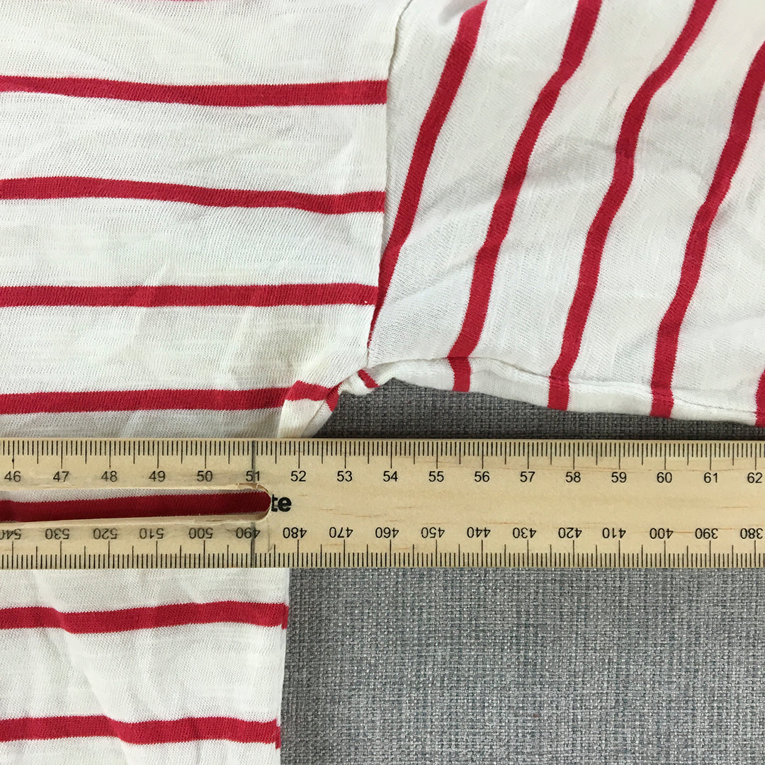 Esprit Womens Top Size S White Red Striped Short Sleeve T-Shirt