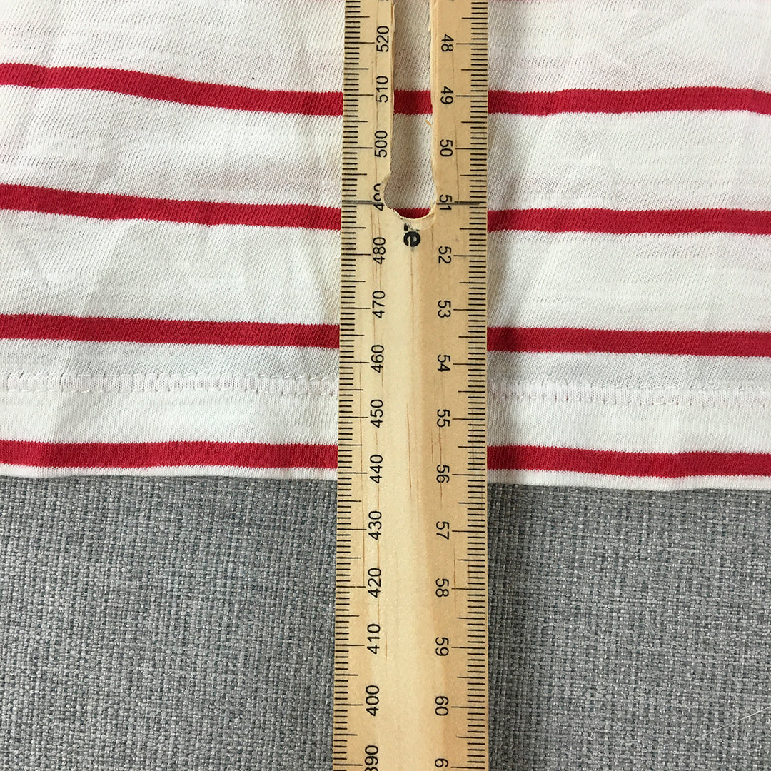 Esprit Womens Top Size S White Red Striped Short Sleeve T-Shirt