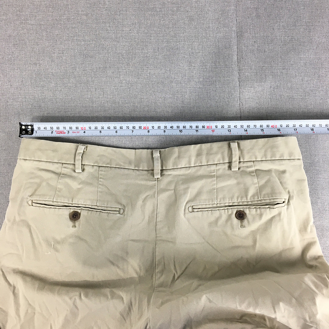 Uniqlo Mens Chino Pants Size 35 Cream Beige Elastic Waist Slim Straight Pockets