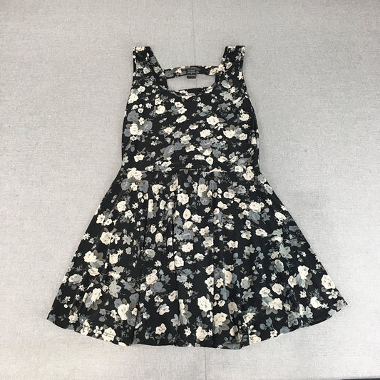 Xcepsion Womens Mini Dress Size S Black Floral A-Line Pleated Sleeveless