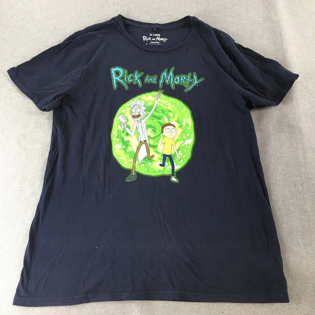 Rick And Morty T-Shirt Adult Size 2XL Navy Blue Short Sleeve