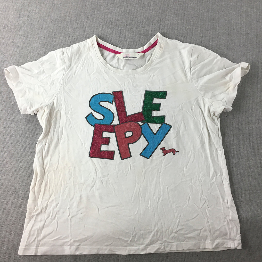 Peter Alexander Womens Sleep Shirt Size S White Logo Short Sleeve Pajama Top